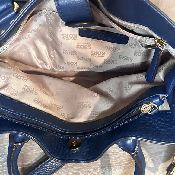 Michael Kors Dark Blue Satchel with Gold Accents